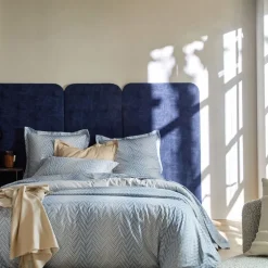 Drap plat en satin de coton GRAVITY Bleu céleste