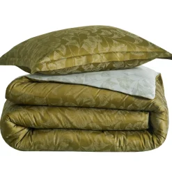 Drap plat en satin de coton GINGKO olive