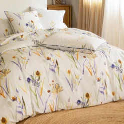 Drap plat imprimé motifs feuilles en Coton ALBA Jaune