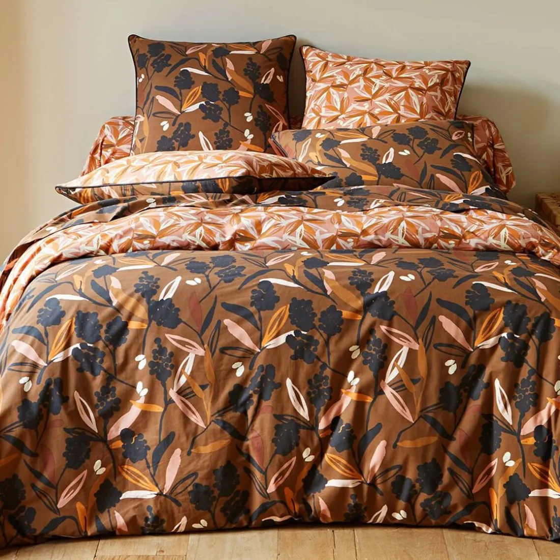 Drap plat MONDE VEGETAL imprimé feuilles, multicolore