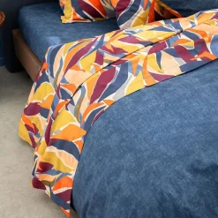 Drap plat PIA percale motif feuillage multicolore