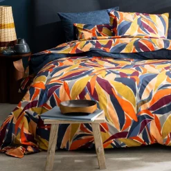 Drap plat PIA percale motif feuillage multicolore