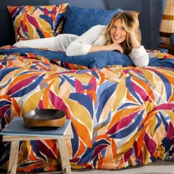Drap plat PIA percale motif feuillage multicolore