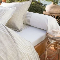 Drap plat PLONGEOIR à rayures verticales et horizontales, beige