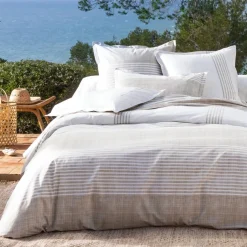 Drap plat PLONGEOIR à rayures verticales et horizontales, beige