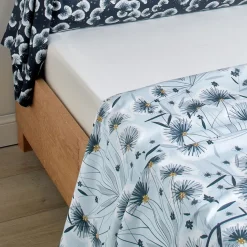 Drap plat satin FLOREA Bleu céleste