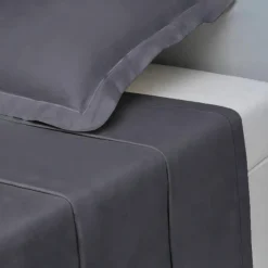 Drap plat uni Satin de coton TERTIO® - Gris anthracite foncé