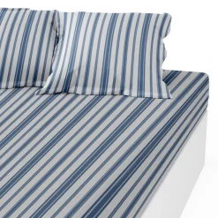 Drap-housse coton MARKUS - Bleu et blanc