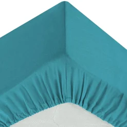 Drap-housse en coton, bleu canard, bonnet H30cm, 140x190 cm