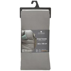 Drap-housse en coton, gris, bonnet H30cm, 140x190 cm