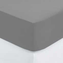 Drap-housse en coton, gris, bonnet H30cm, 140x190 cm