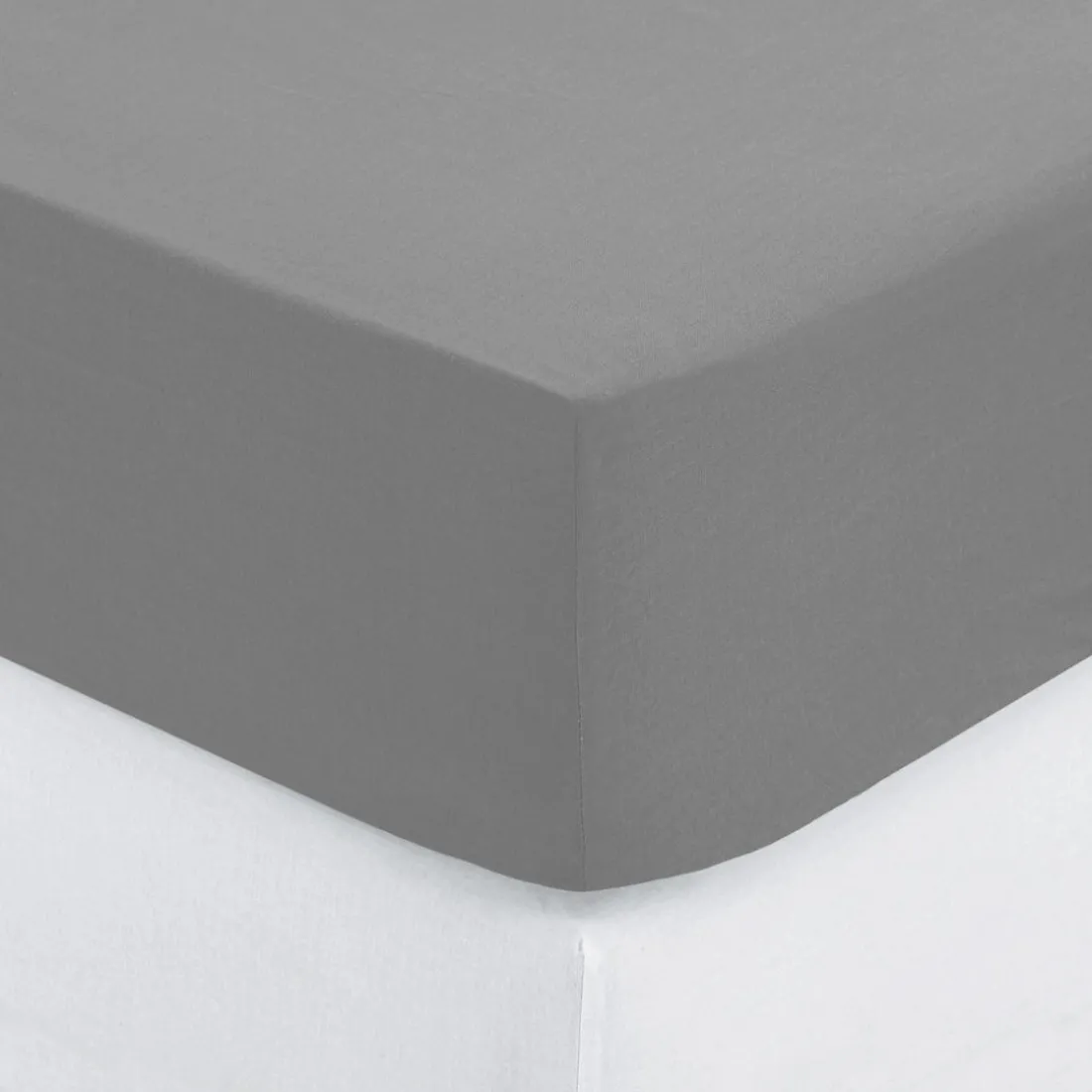 Drap-housse en coton, gris, bonnet H30cm, 140x190 cm