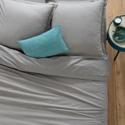 Drap-housse en coton, gris, bonnet H30cm, 140x190 cm