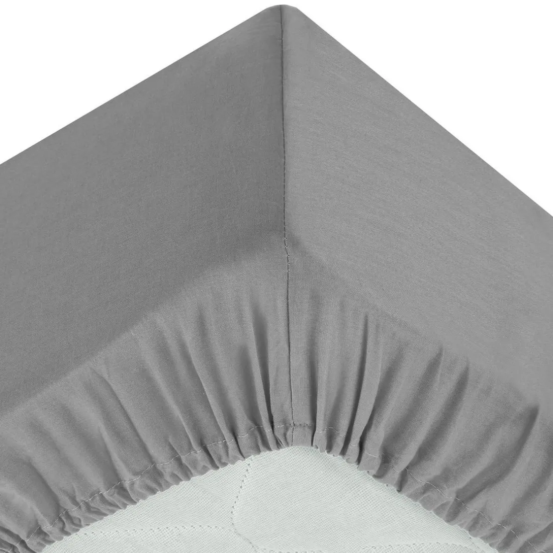 Drap-housse en coton, gris, bonnet H30cm, 140x190 cm