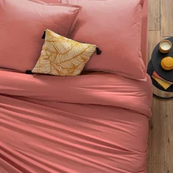 Drap-housse en coton, rose blush, bonnet H30cm, 140x190 cm