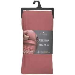 Drap-housse en coton, rose blush, bonnet H30cm, 140x190 cm