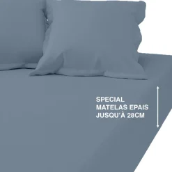 Drap-housse grand bonnet coton TERTIO® -Bleu orage