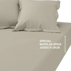 Drap-housse grand bonnet coton TERTIO® - Gris Galet