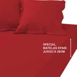 Drap-housse grand bonnet coton TERTIO® - Rouge Carmin