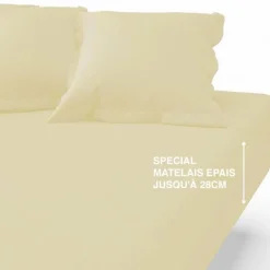 Drap-housse grand bonnet coton TERTIO® - Beige Ficelle