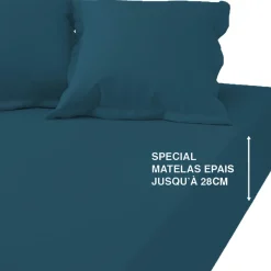 Drap-housse grand bonnet polycoton TERTIO® - Bleu Canard