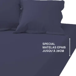 Drap-housse grand bonnet polycoton TERTIO® - Bleu Indigo
