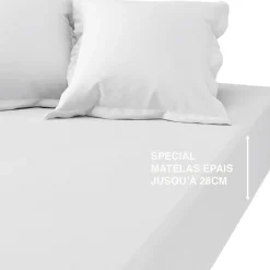 Drap-housse grand bonnet percale de coton TERTIO® - Blanc