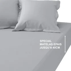 Drap-housse grand bonnet XL satin de Coton uni TERTIO® - Gris Perle