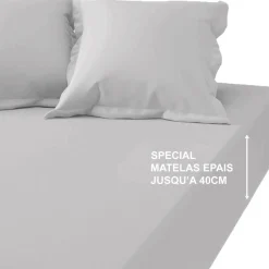 Drap-housse grand bonnet XL polycoton TERTIO® - Gris Perle