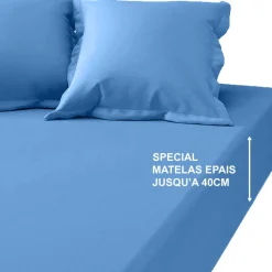 Drap-housse grand bonnet XL Coton TERTIO® - Bleu Azur