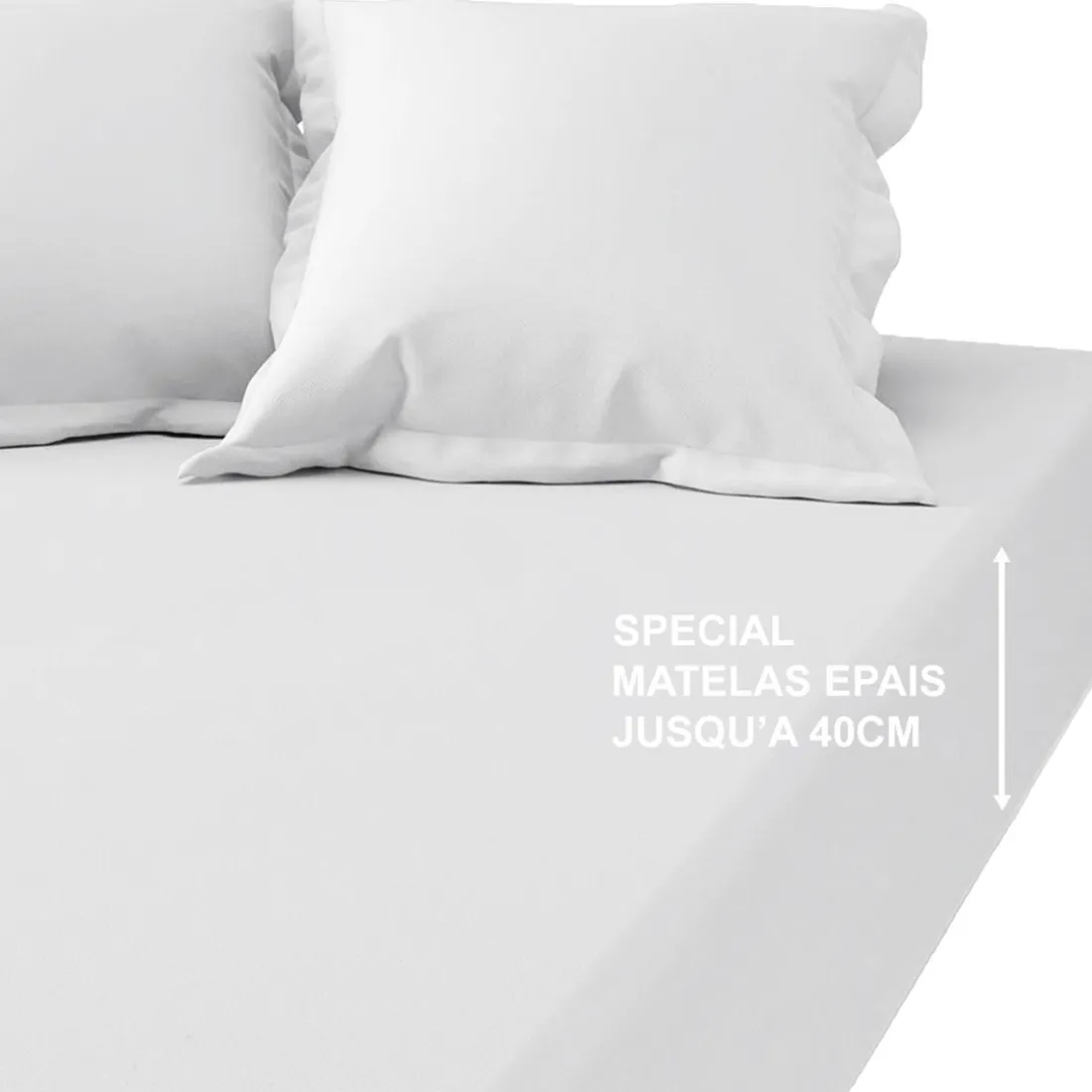 Drap-housse grand bonnet XL satin de Coton uni TERTIO® - Blanc