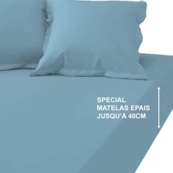 Drap-housse grand bonnet XL polycoton TERTIO® - Bleu Lagon