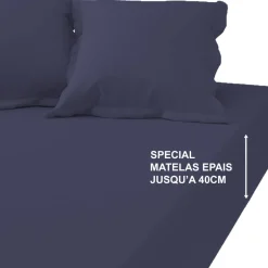 Drap-housse grand bonnet XL percale de coton TERTIO® - Bleu Indigo