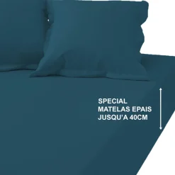 Drap-housse grand bonnet XL polycoton TERTIO® - Bleu Canard