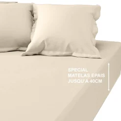 Drap-housse grand bonnet XL polycoton TERTIO® - Beige Ficelle