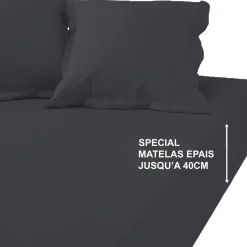 Drap-housse grand bonnet XL satin de coton uni TERTIO® - Anthracite