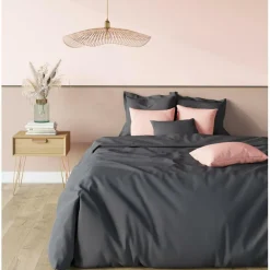 Drap-housse grand bonnet XL satin de coton uni TERTIO® - Anthracite