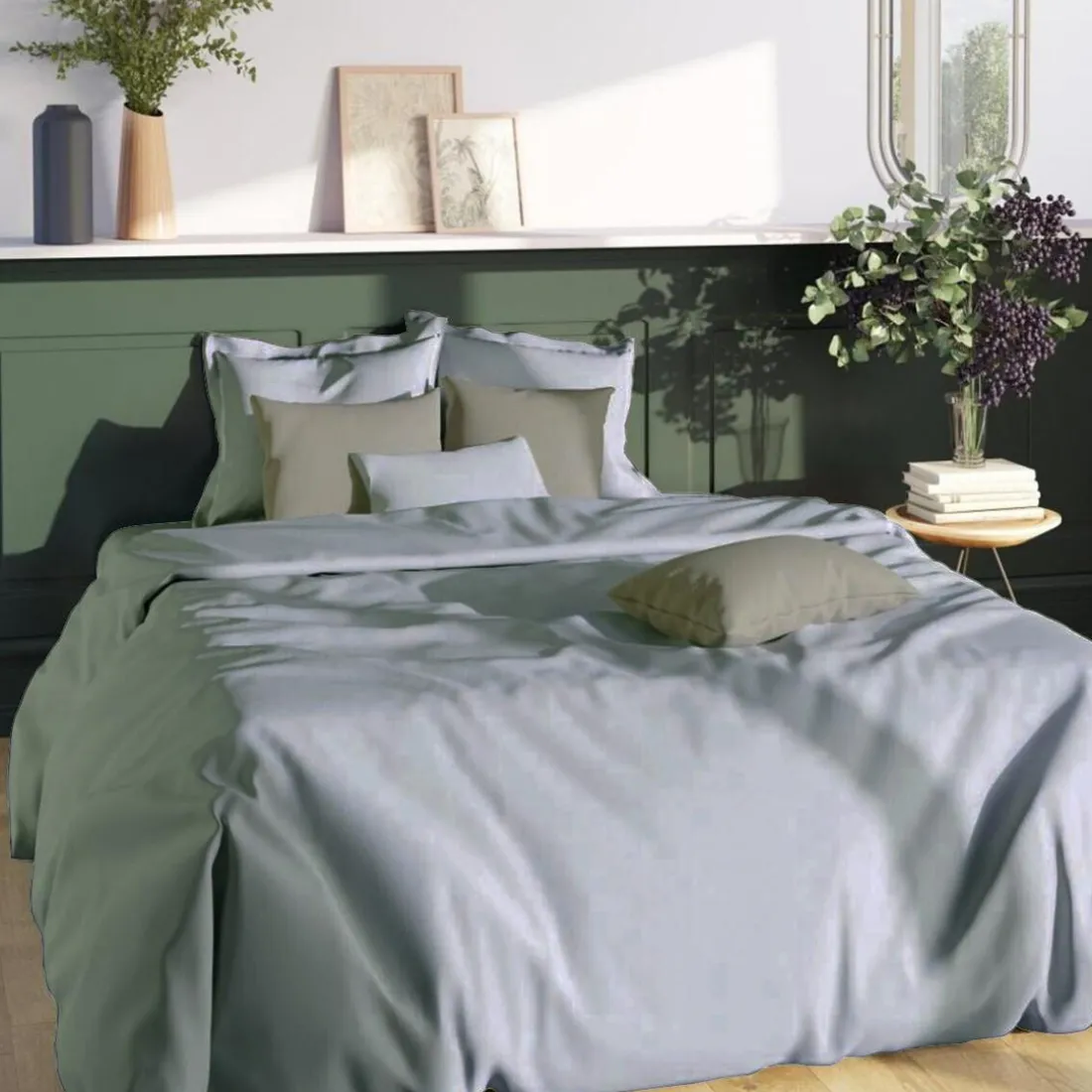 Drap-housse uni spécial sommier articulé pur coton Tertio® - Gris Perle