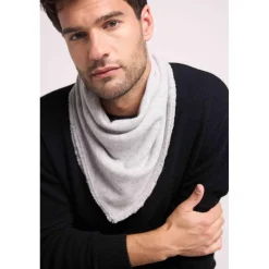 Echarpe carree franges unisexe IRMA en cachemire gris