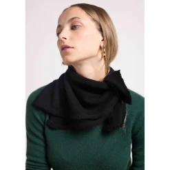 Echarpe carree franges unisexe IRMA en cachemire noir