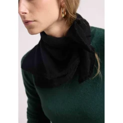 Echarpe carree franges unisexe IRMA en cachemire noir