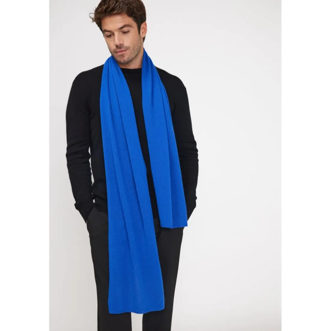 Echarpe etole unisexe en cachemire bleu flashy