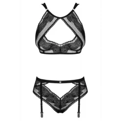 Ensemble 2 pièces - Soutien-gorge sans armatures et culotte porte-jarretelles - Noir Obsessive