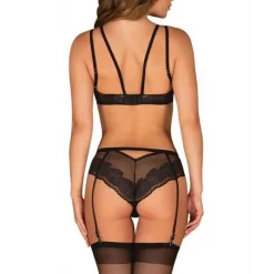 Ensemble 2 pièces - Soutien-gorge sans armatures et culotte porte-jarretelles - Noir Obsessive