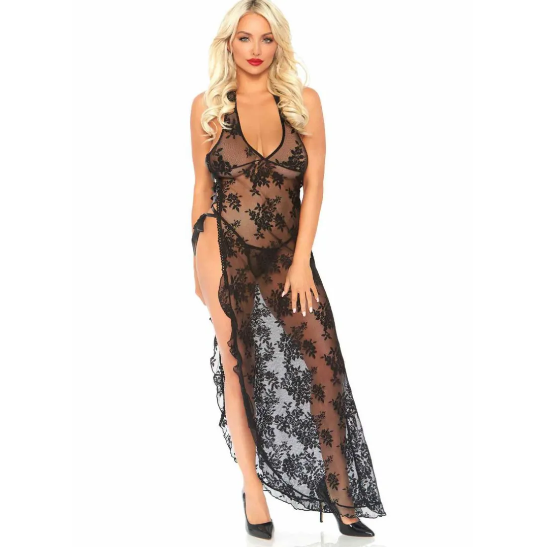 Ensemble 2 pièces robe longue et string Leg Avenue noir