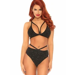 Ensemble 2 pièces soutien-gorge à lanières et slip brésilien Leg Avenue noir