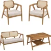 Ensemble canapé 2 places 2 fauteuils et 1 table basse FLORES en teck WILL Marron