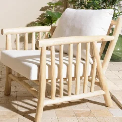 Ensemble canapé 2 places 2 fauteuils et une 1 table basse BORNEO en teck WILL Blanc