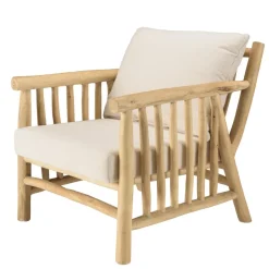 Ensemble canapé 2 places 2 fauteuils et une 1 table basse BORNEO en teck WILL Blanc