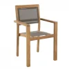 Ensemble de 2 fauteuils jardin empilables en bois teck et textilène couleur taupe